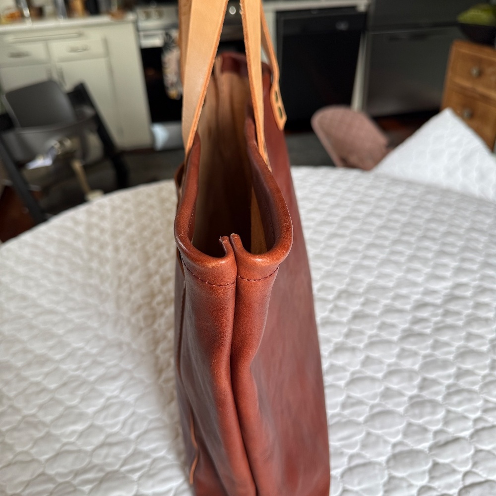 Handmade Thick Leather Tote 18" x 13" x 4" - Picture 7 of 7